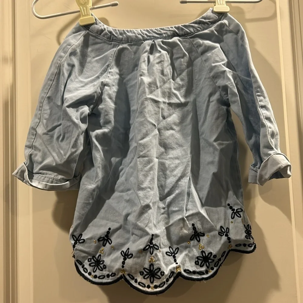 Cynthia Rowley Embroidered chambray light denim dress scalloped hem size 24 M